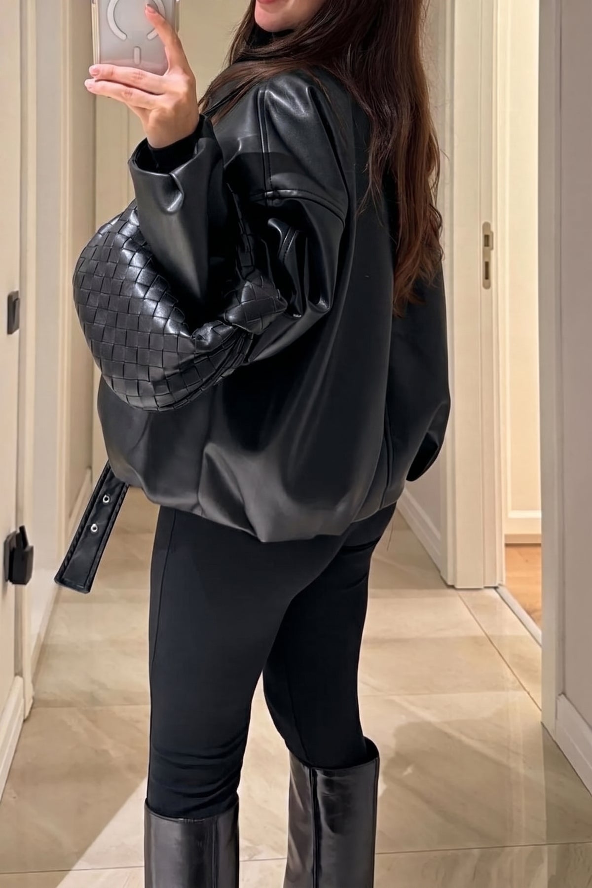 LERMONA Siyah Oversize Deri Ceket
