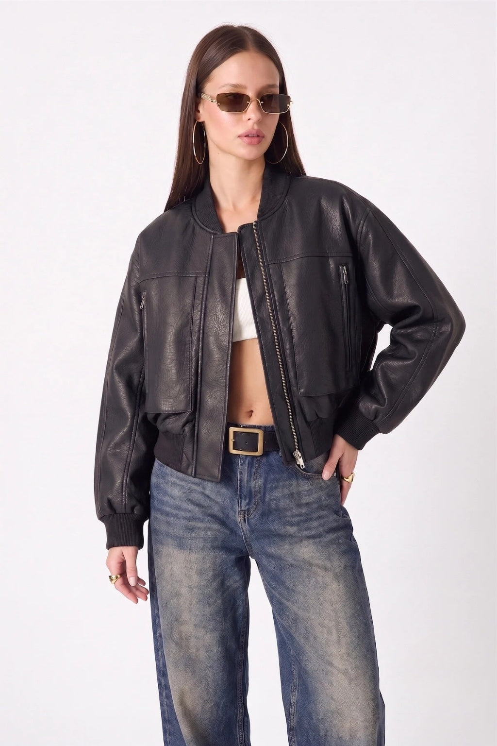 LERMONA RIBANA Oversize Siyah Deri Ceket