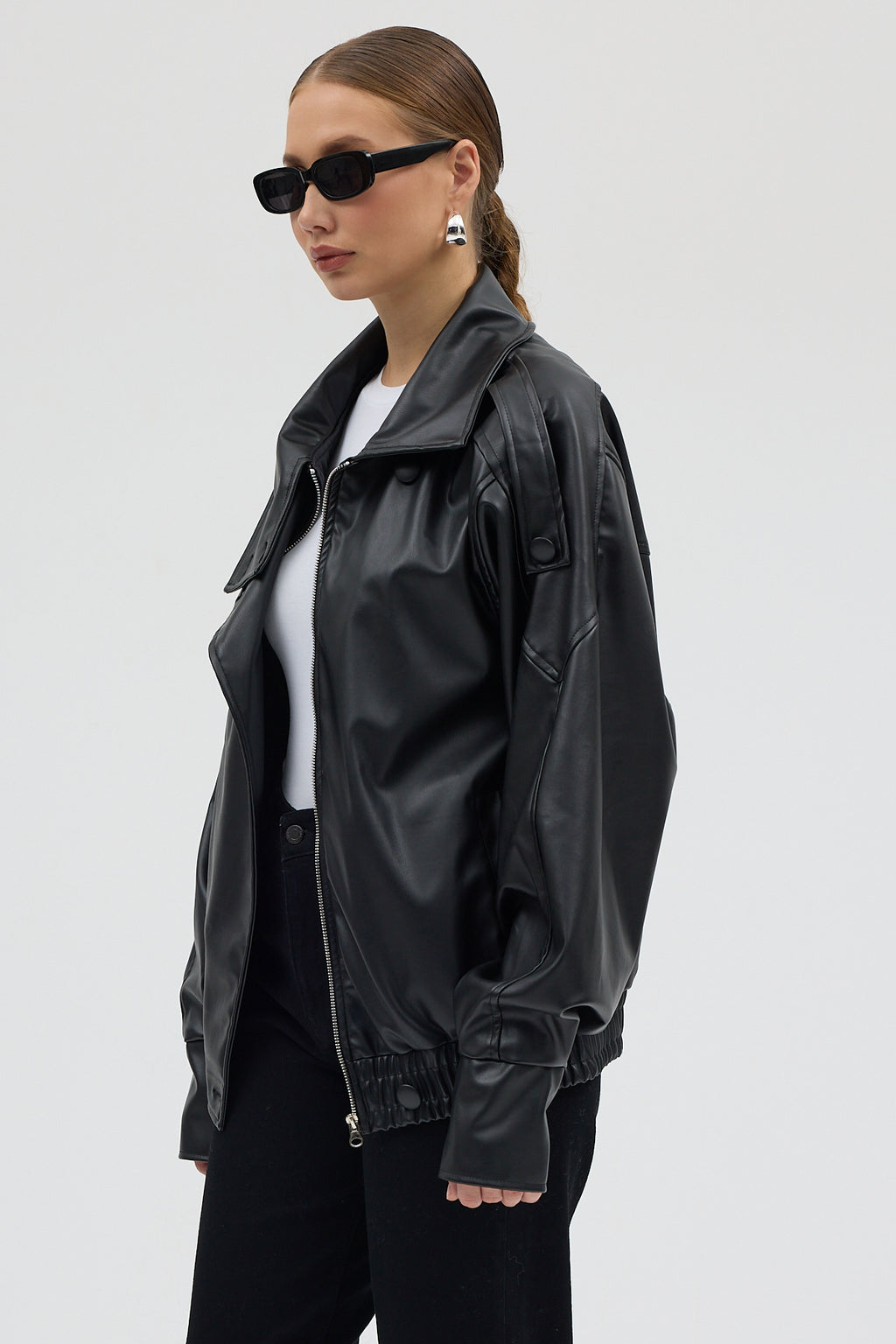 LERMONA Siyah Boğazlı Deri Ceket