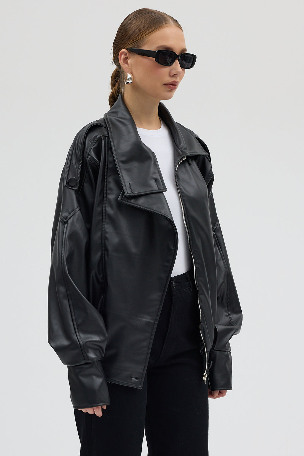 LERMONA Siyah Boğazlı Deri Ceket