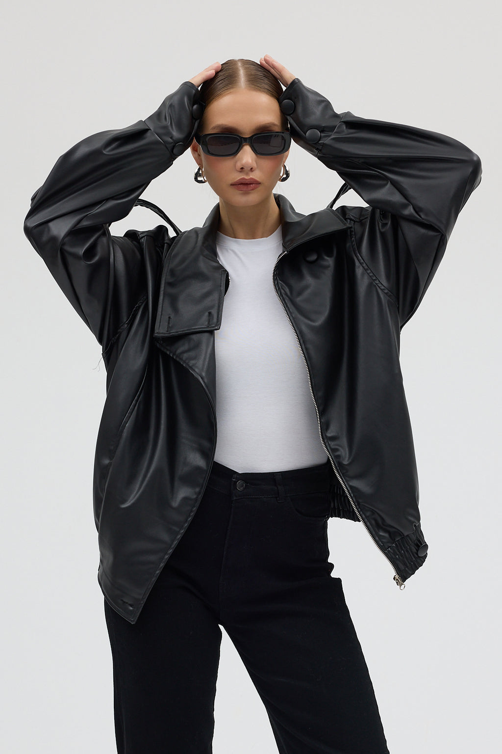 LERMONA Siyah Boğazlı Deri Ceket