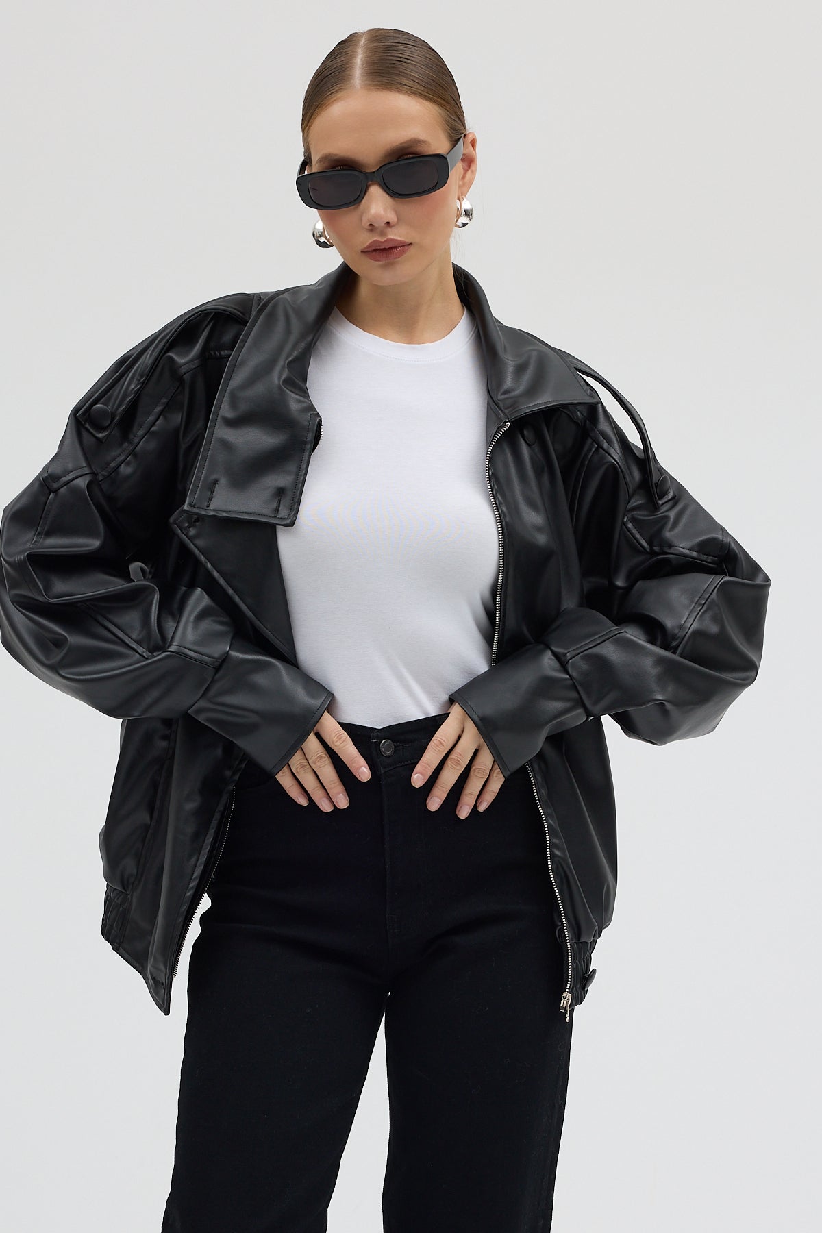 LERMONA Siyah Boğazlı Deri Ceket