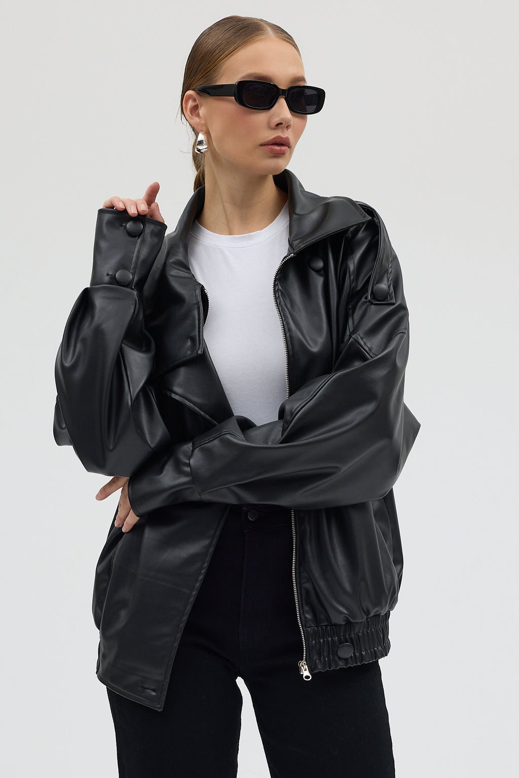 LERMONA Siyah Boğazlı Deri Ceket