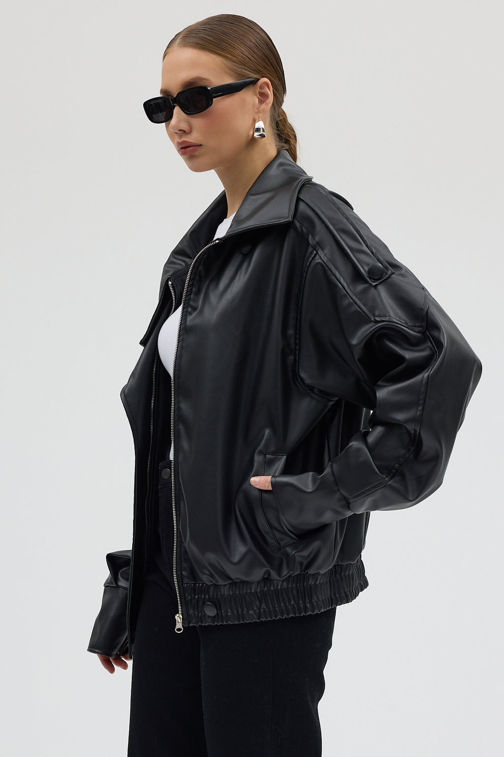LERMONA Siyah Boğazlı Deri Ceket