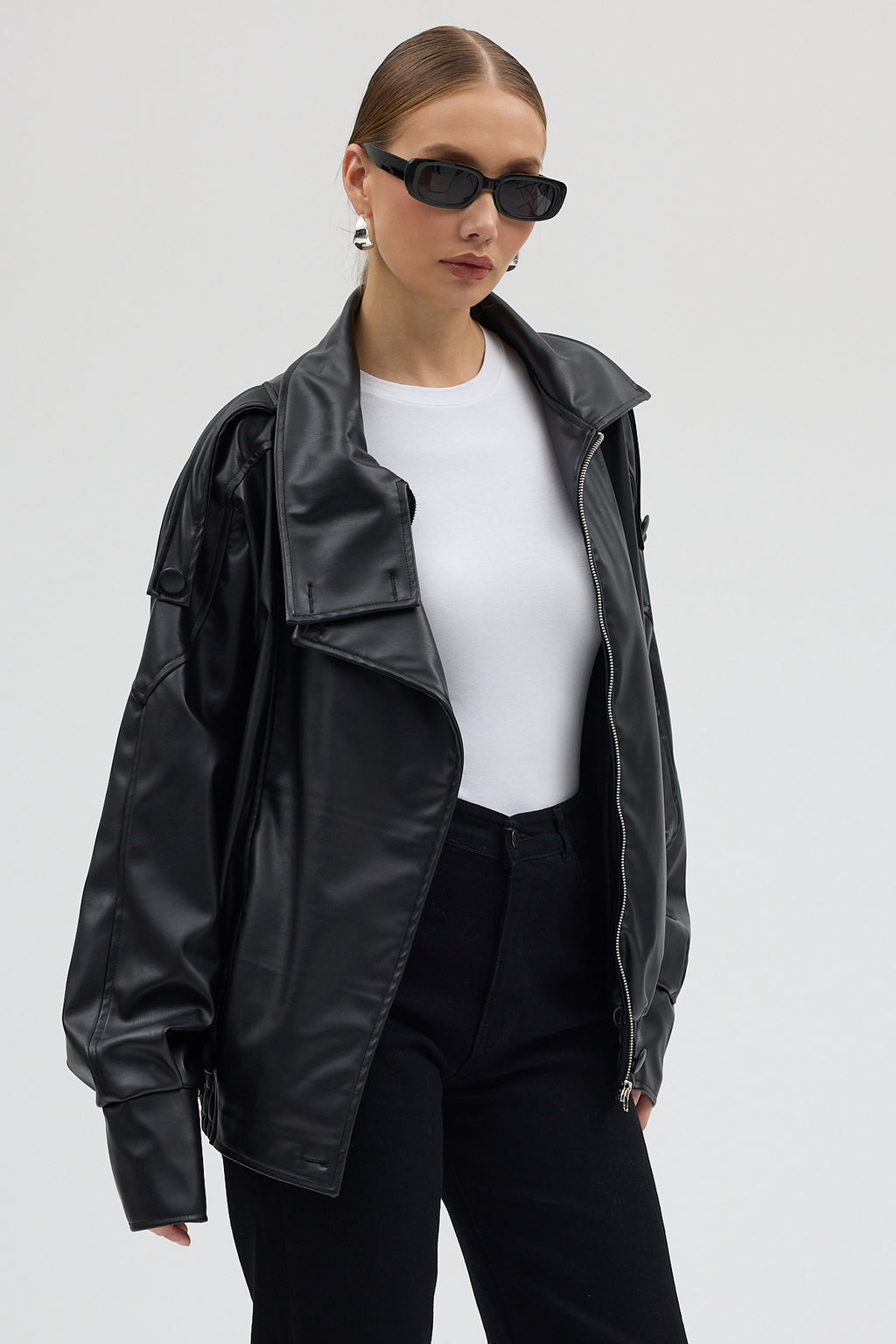 LERMONA Siyah Boğazlı Deri Ceket