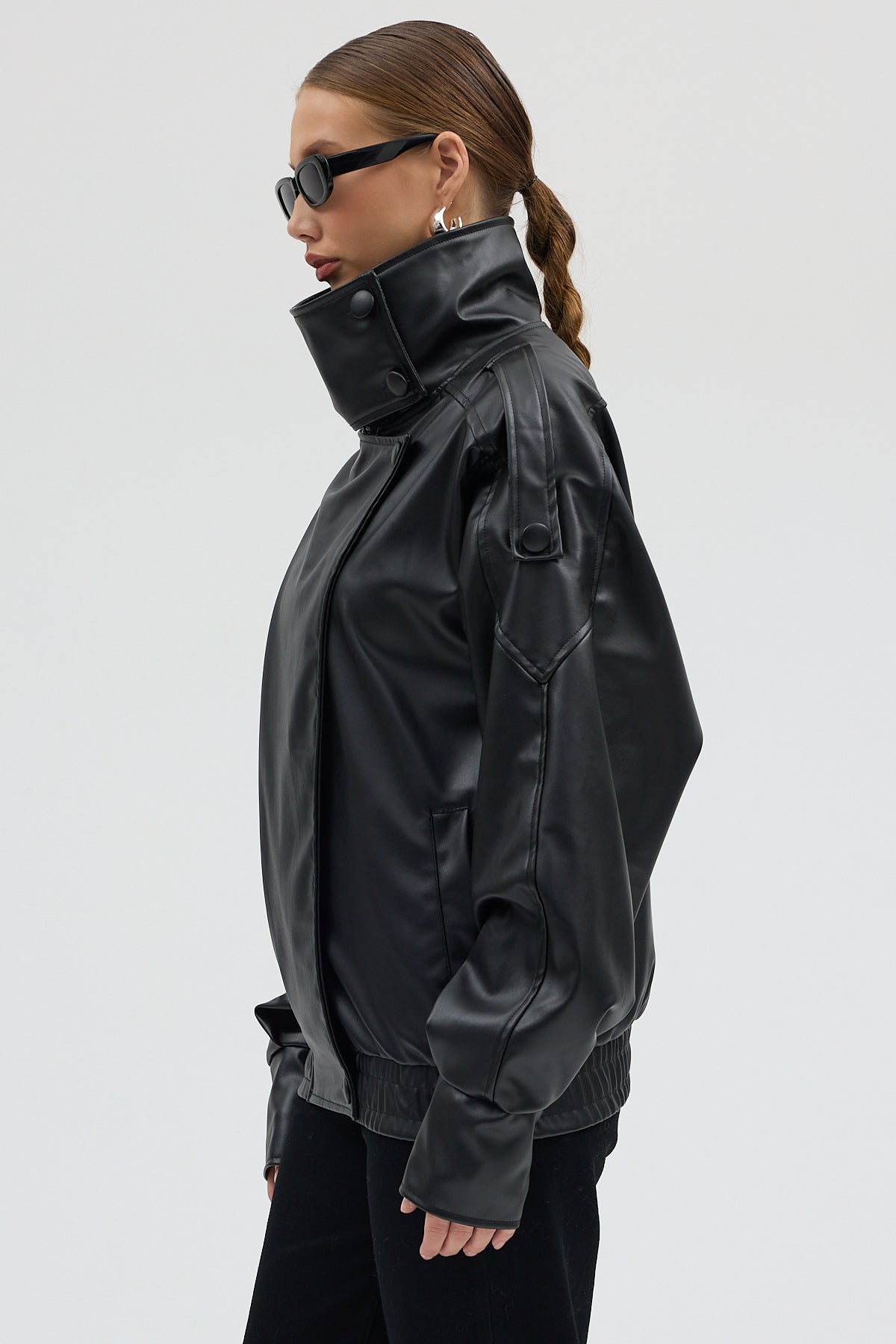 LERMONA Siyah Boğazlı Deri Ceket