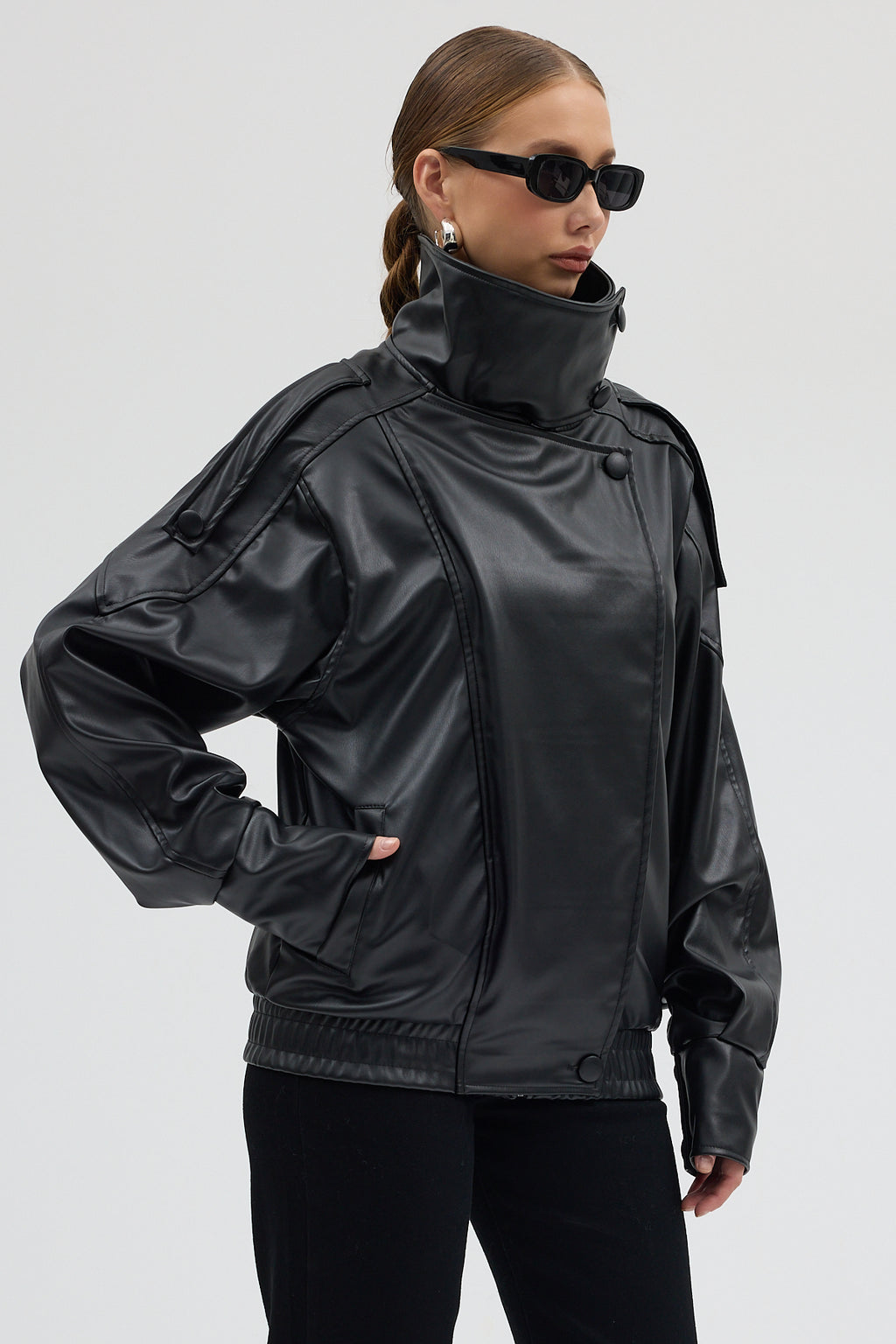 LERMONA Siyah Boğazlı Deri Ceket