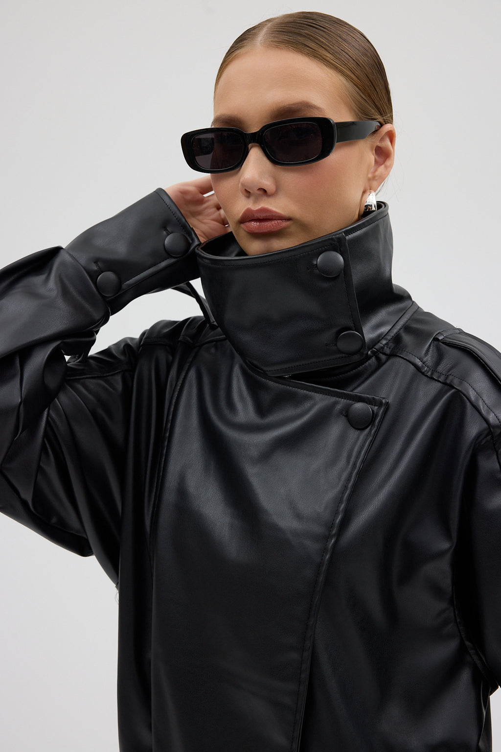 LERMONA Siyah Boğazlı Deri Ceket