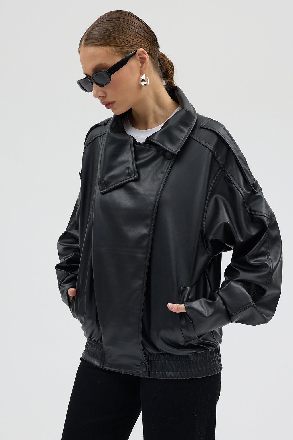 LERMONA Siyah Boğazlı Deri Ceket