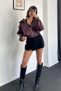 LEMRONA Bordo Bomber Deri Ceket