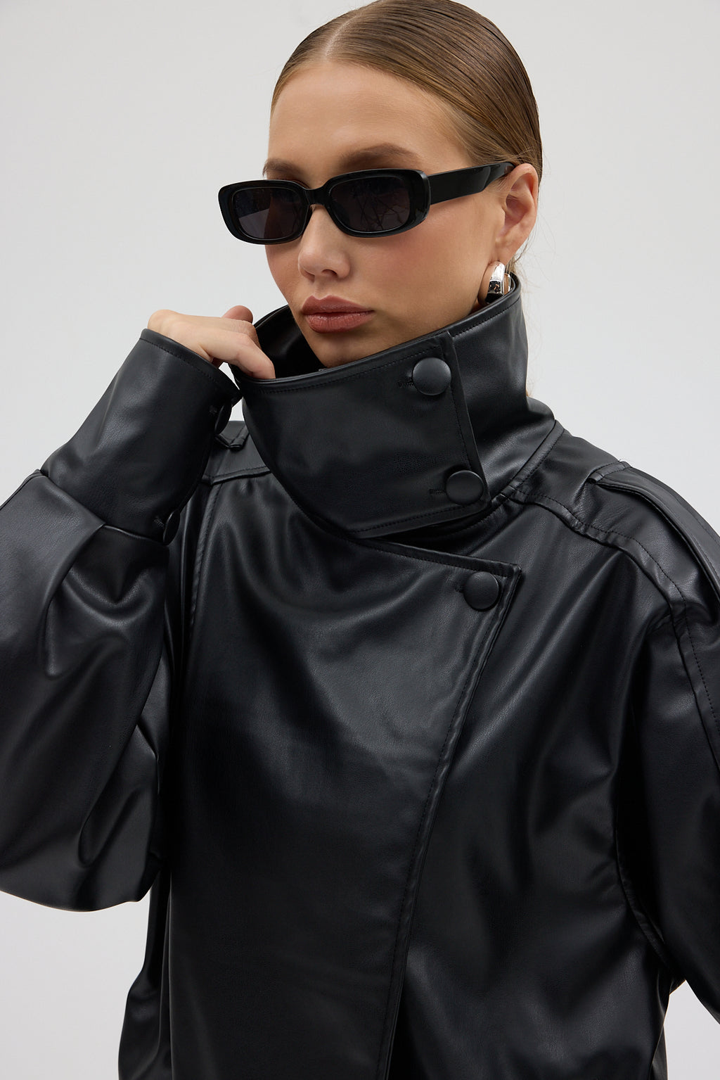 LERMONA Siyah Boğazlı Deri Ceket