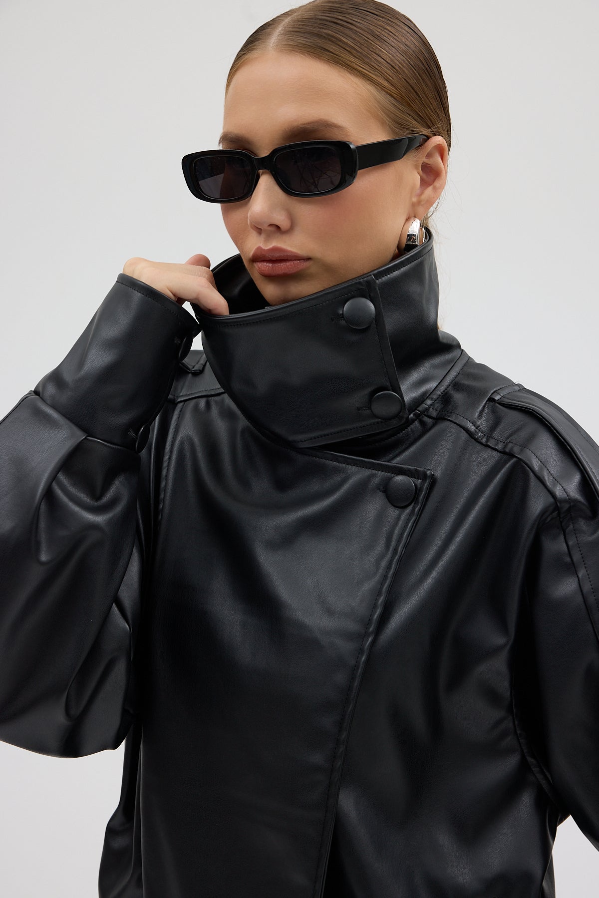 LERMONA Siyah Boğazlı Deri Ceket