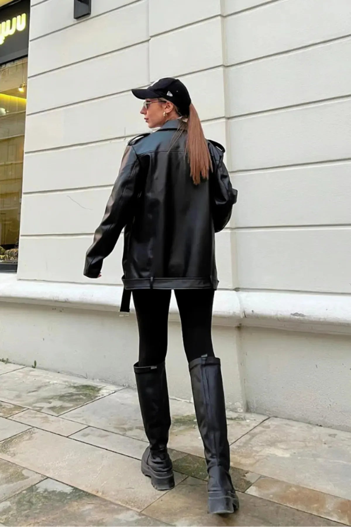 LERMONA Urban Icon Oversize Siyah Deri Ceket