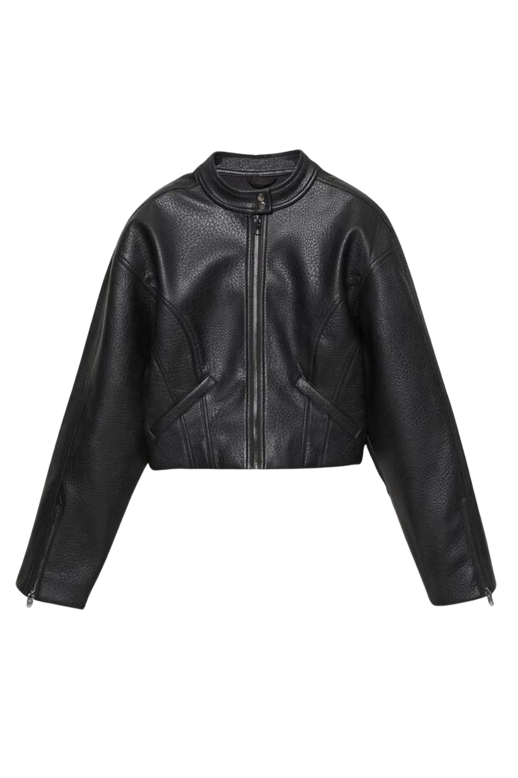LERMONA Crop Siyah Deri Ceket