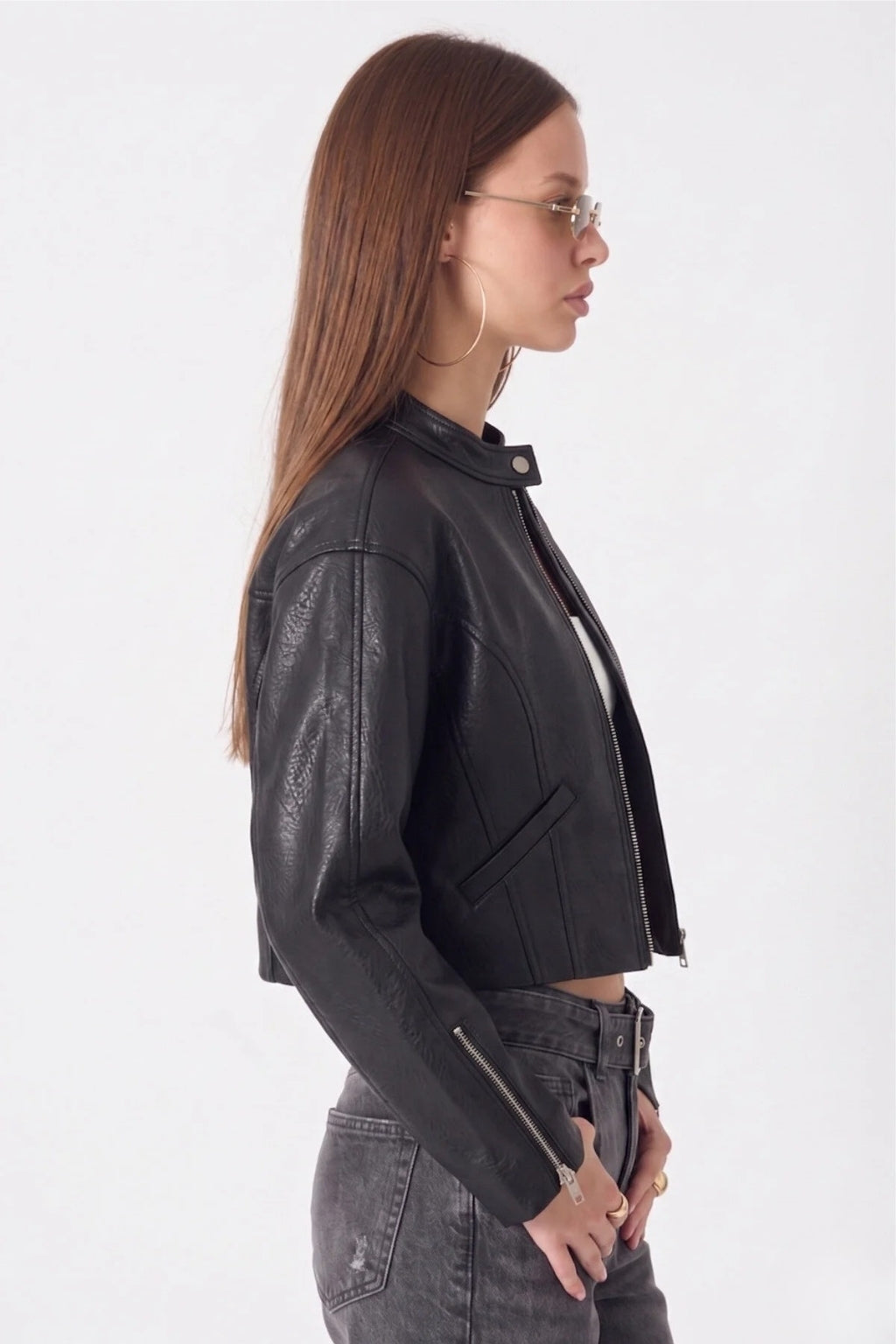 LERMONA Crop Siyah Deri Ceket