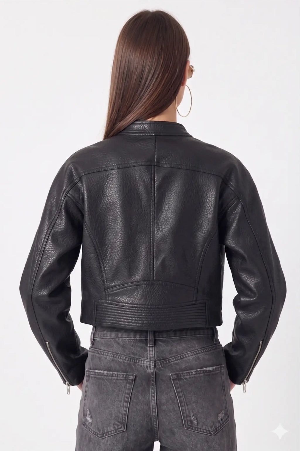 LERMONA Crop Siyah Deri Ceket