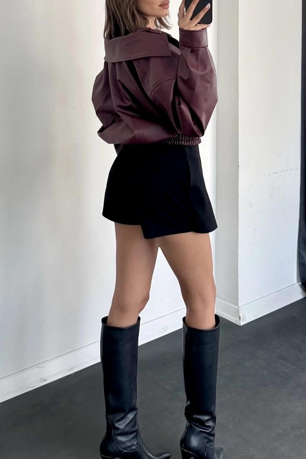 LEMRONA Bordo Bomber Deri Ceket