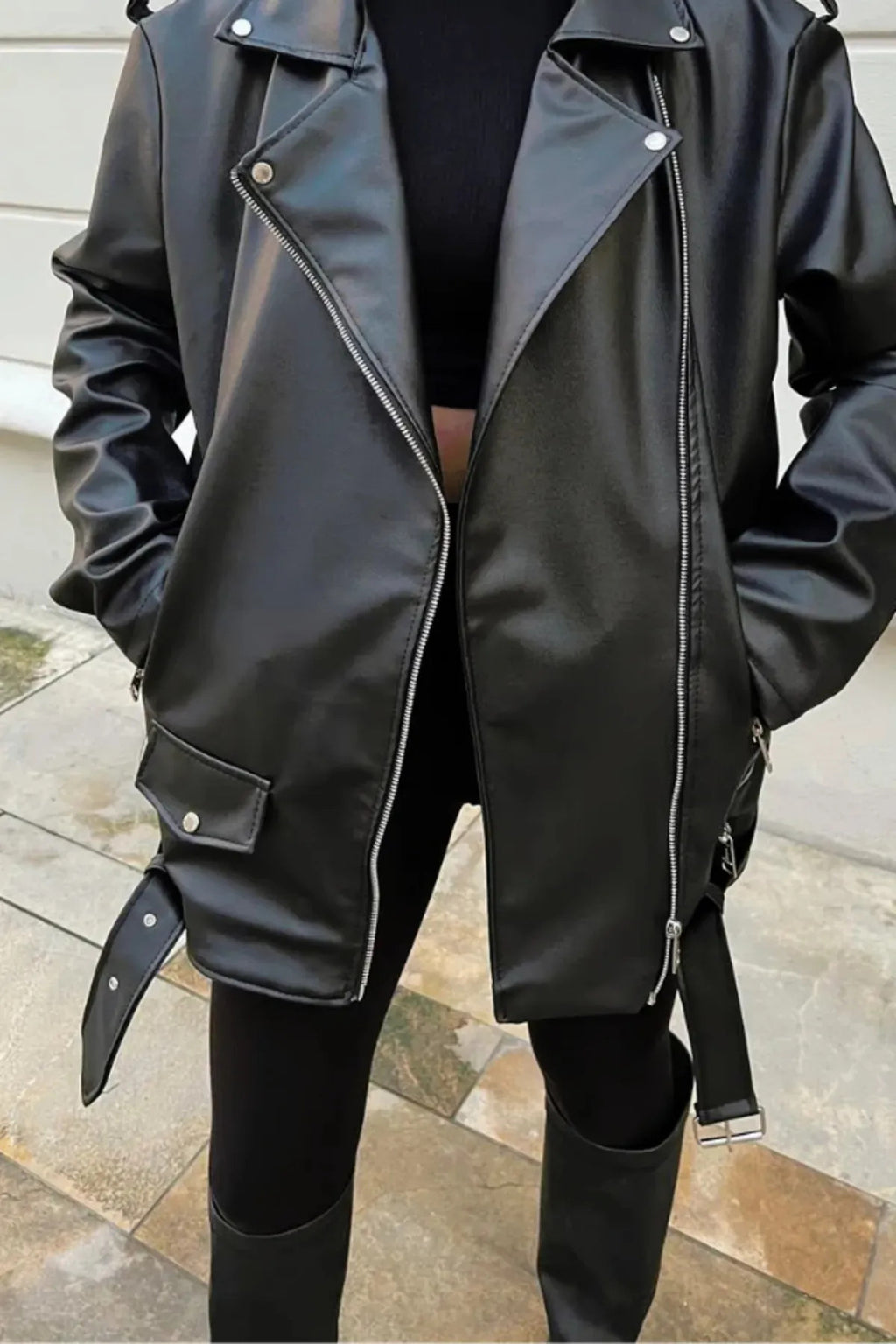 LERMONA Urban Icon Oversize Siyah Deri Ceket