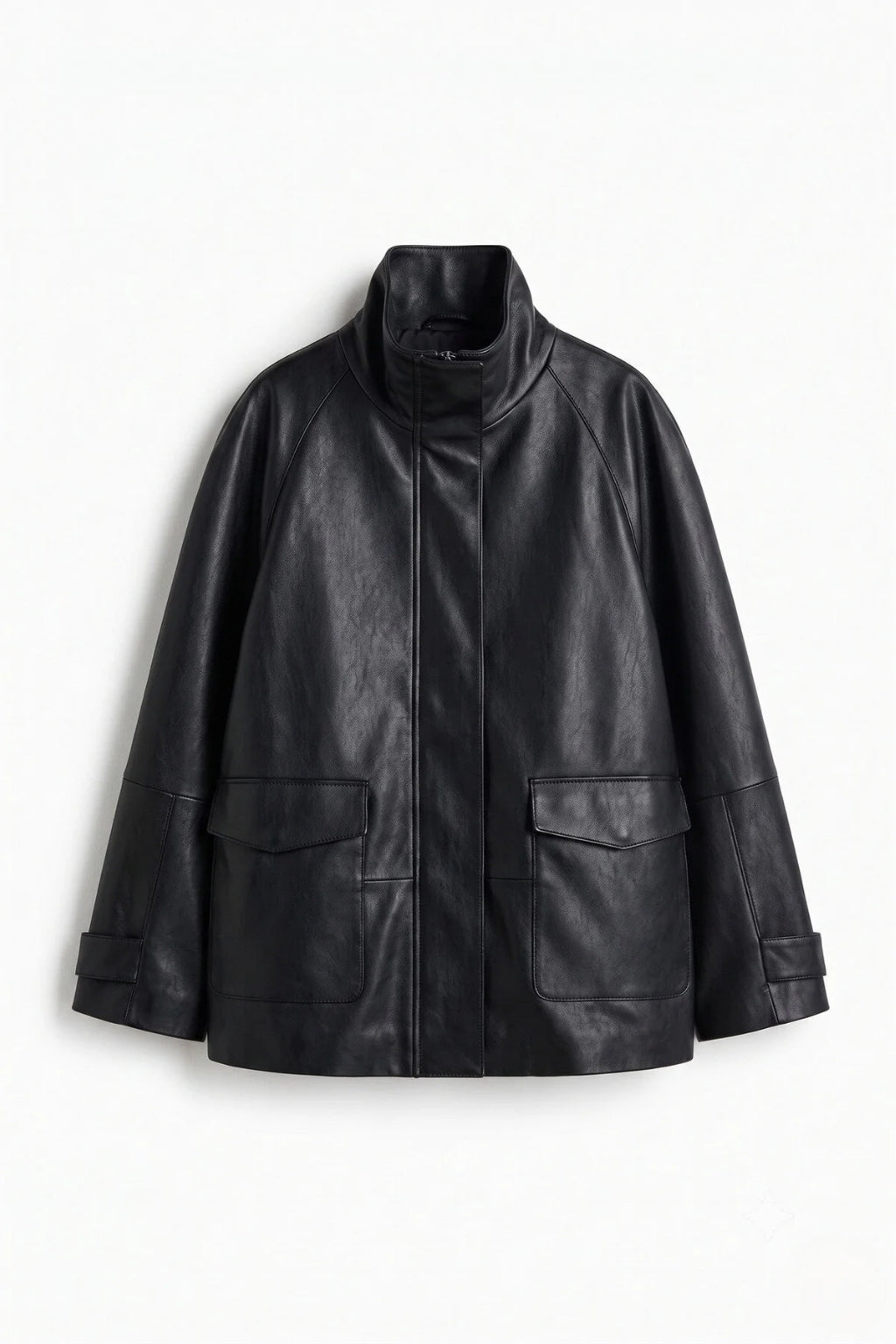 LERMONA VINTAGE Uzun Oversize Siyah Deri Ceket
