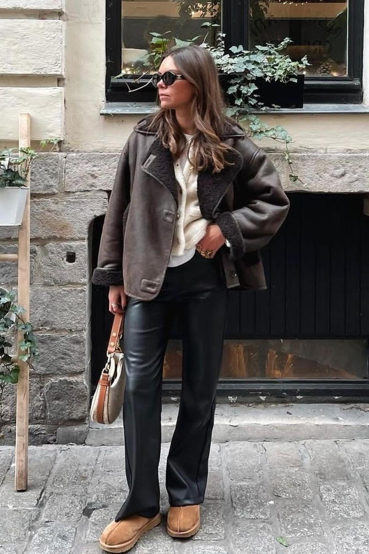 LERMONA Kahverengi Deri Ceket-Mont