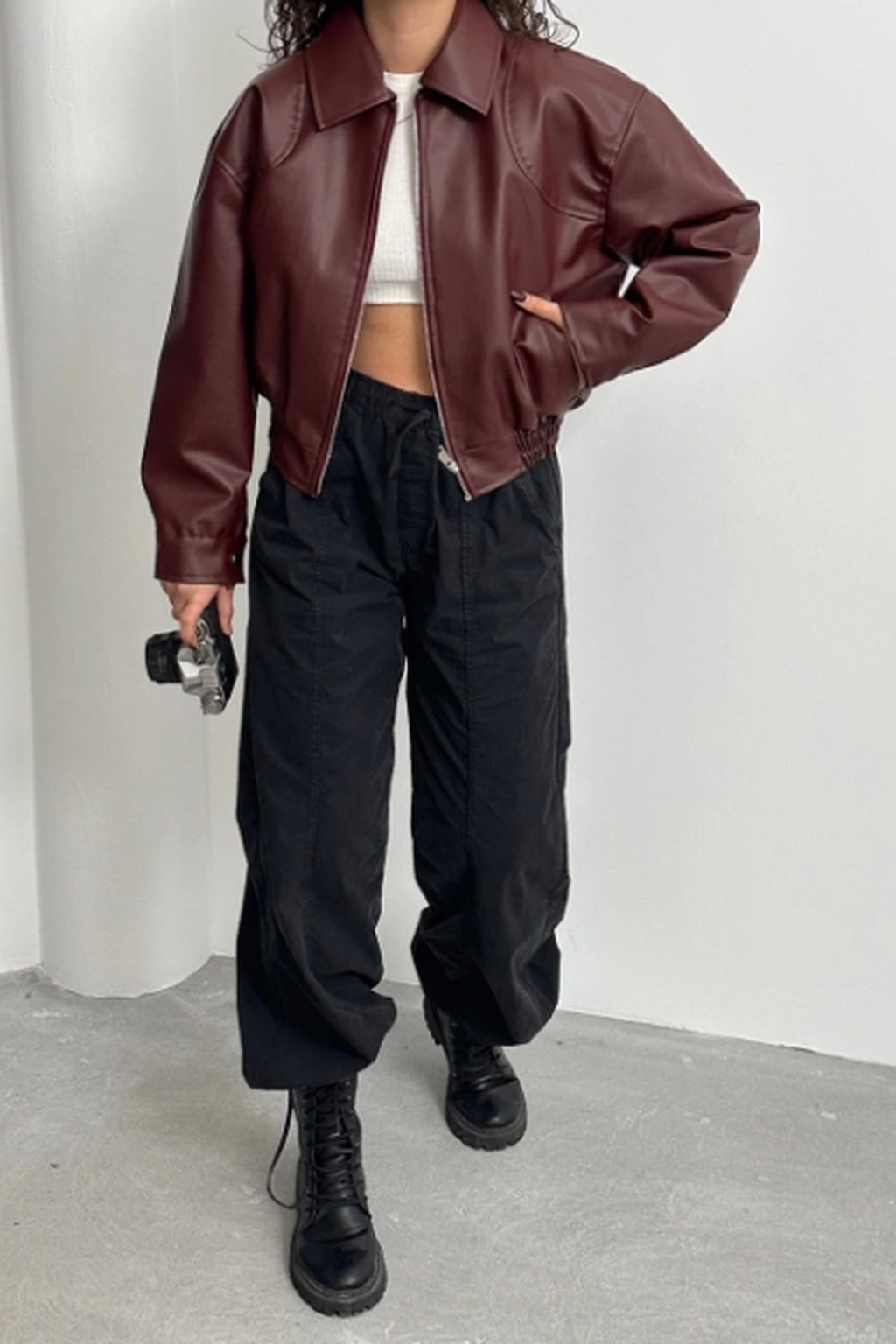 LEMRONA Bordo Bomber Deri Ceket