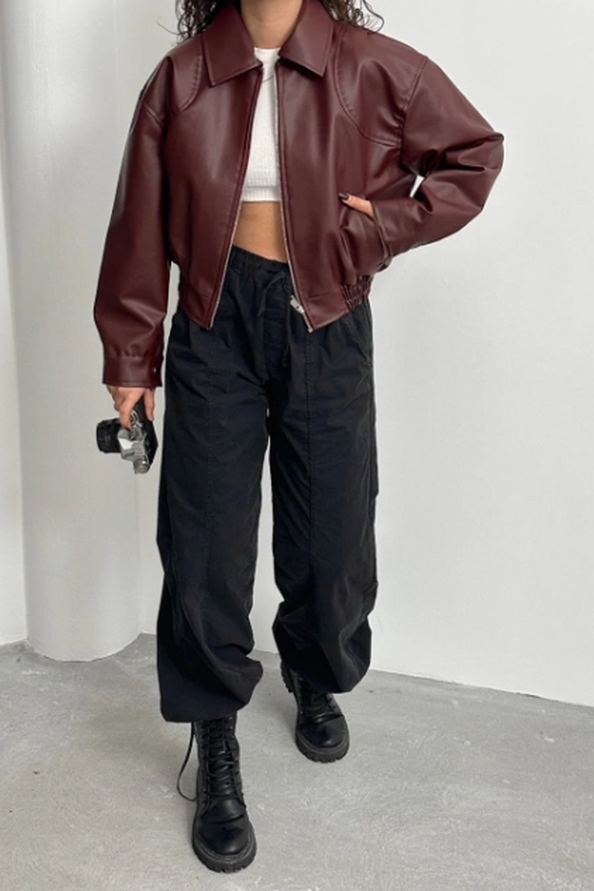 LEMRONA Bordo Bomber Deri Ceket