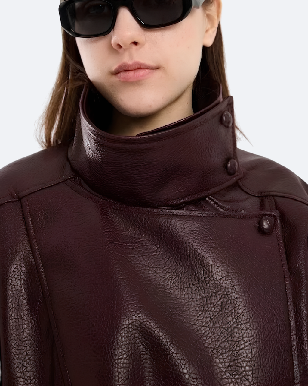YSL Dik Yaka Spor Bordo Deri Ceket