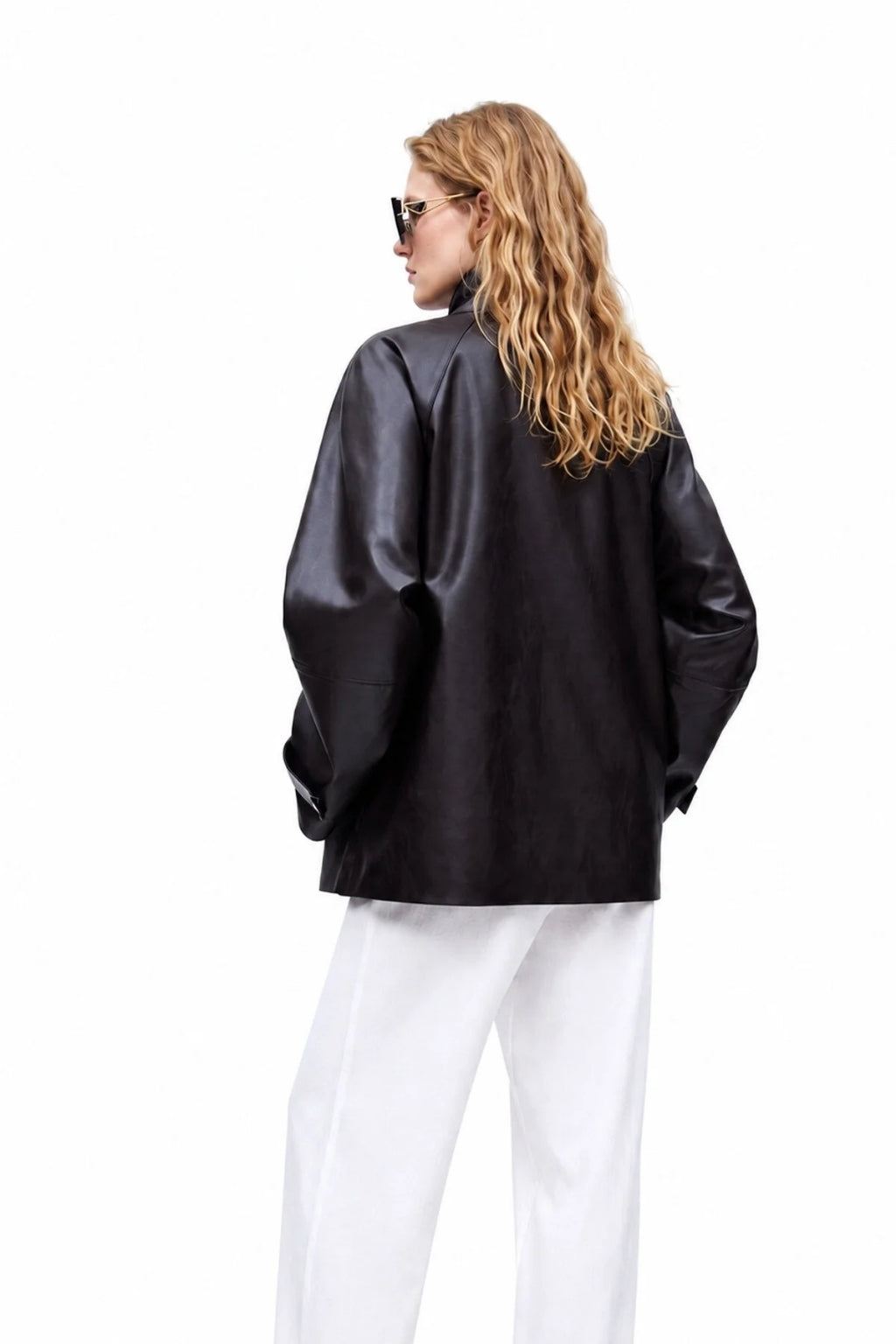 LERMONA VINTAGE Uzun Oversize Siyah Deri Ceket