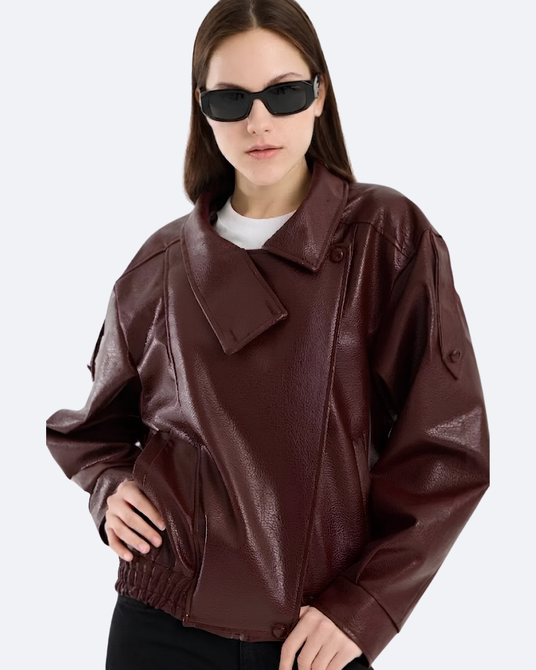 YSL Dik Yaka Spor Bordo Deri Ceket