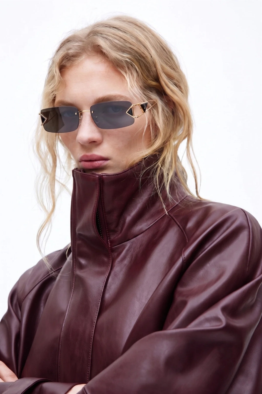 LERMONA VINTAGE Uzun Oversize Bordo Deri Ceket