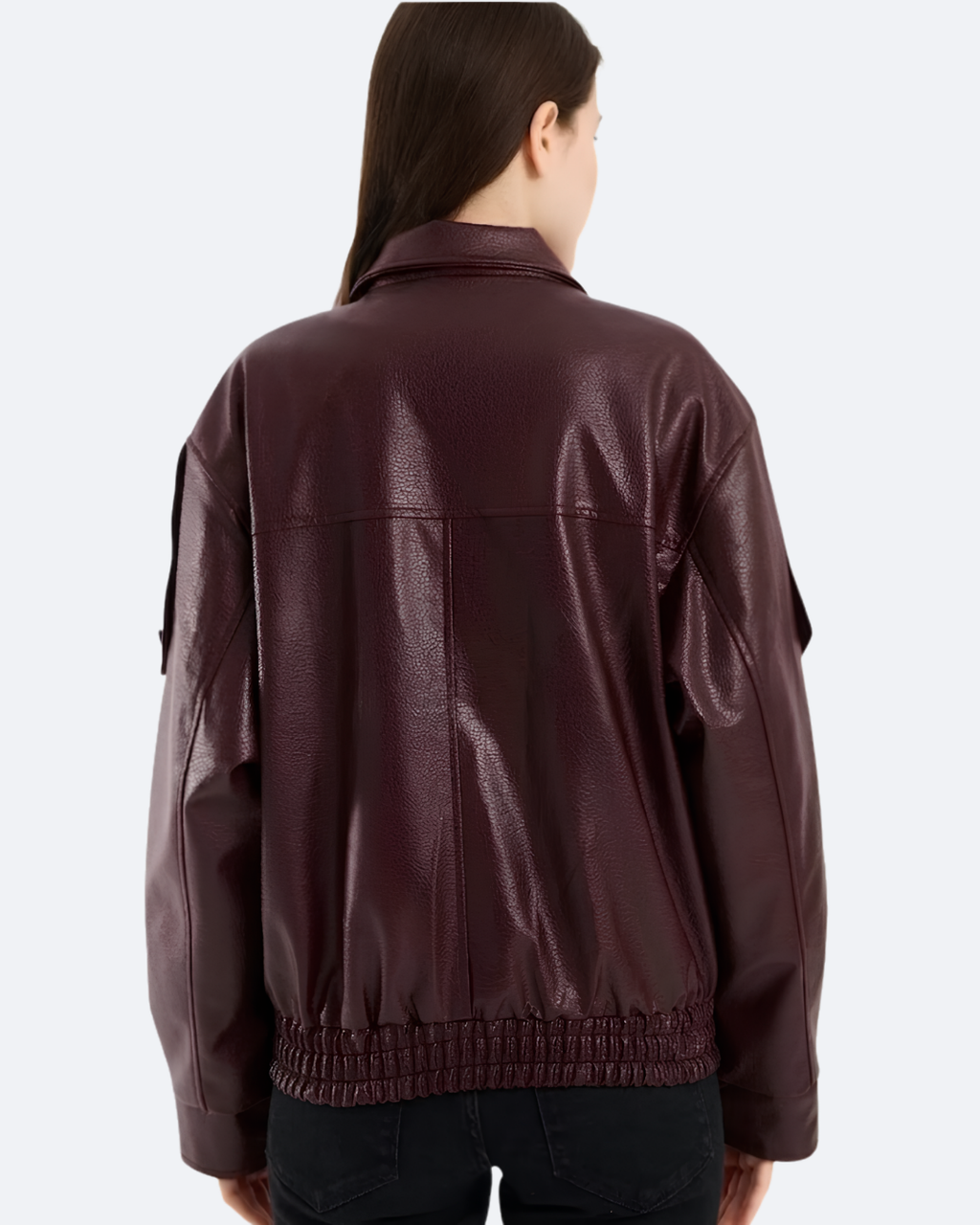 YSL Dik Yaka Spor Bordo Deri Ceket