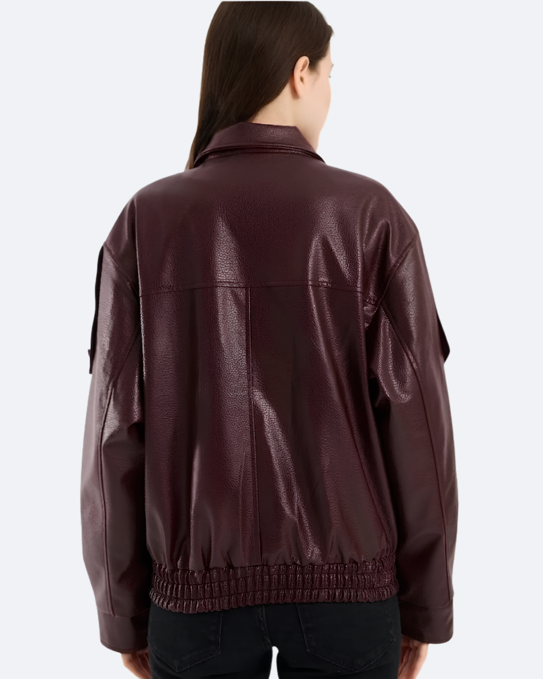 YSL Dik Yaka Spor Bordo Deri Ceket