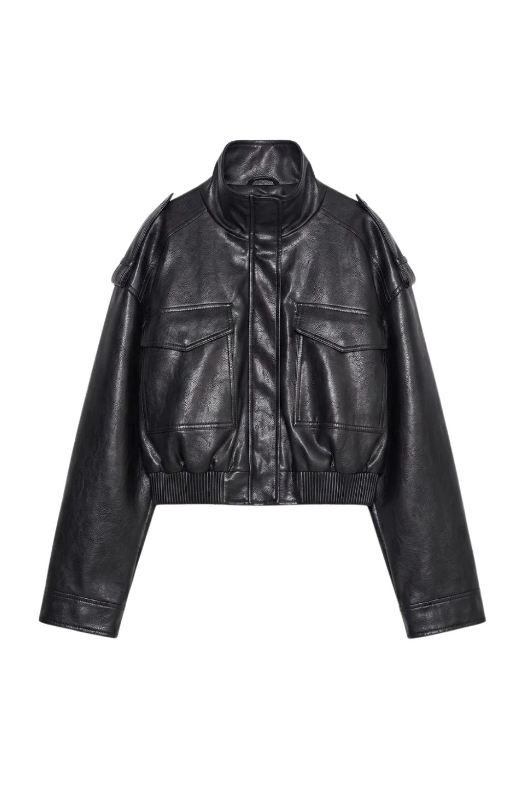 LERMONA Oversize Cepli Siyah Deri Ceket