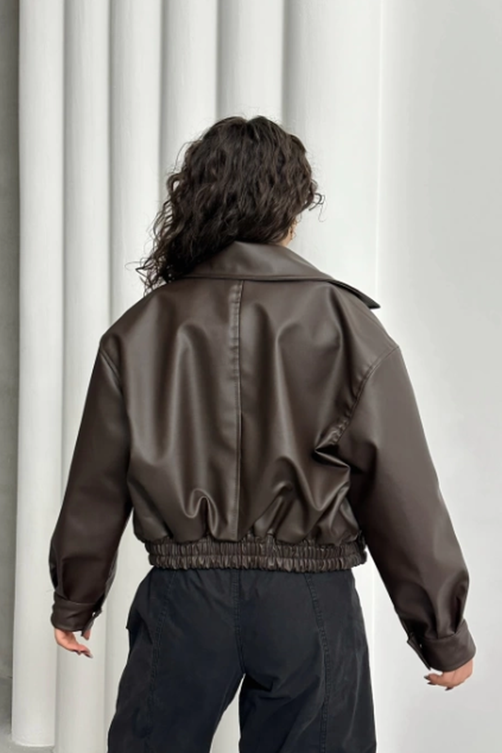LERMONA Acı Kahve Bomber Deri Ceket