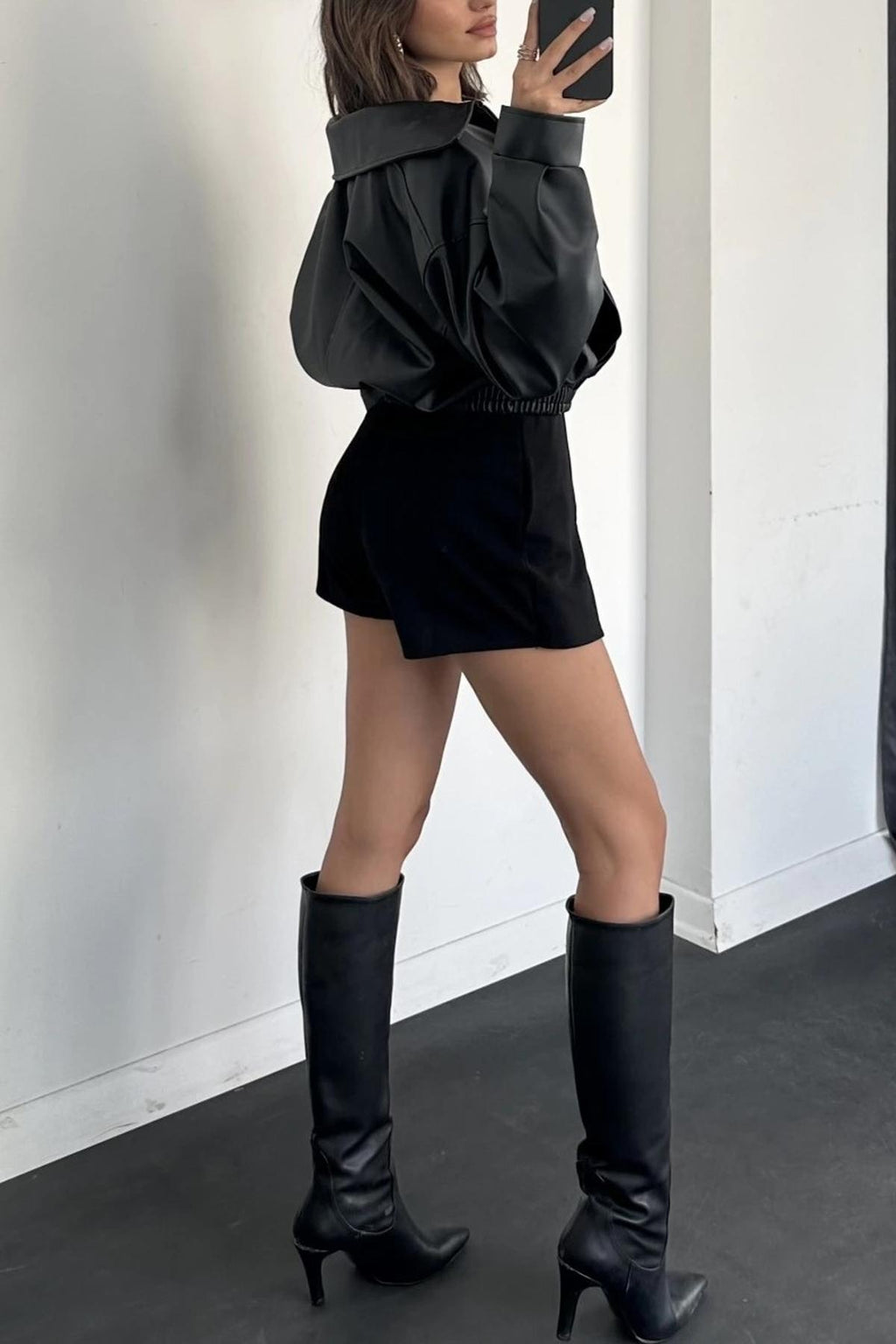 LERMONA Siyah Bomber Deri Ceket