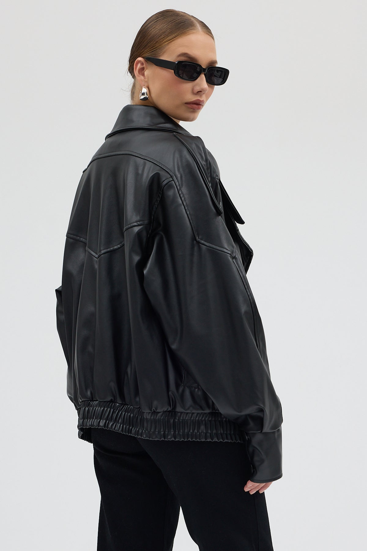 LERMONA Siyah Boğazlı Deri Ceket