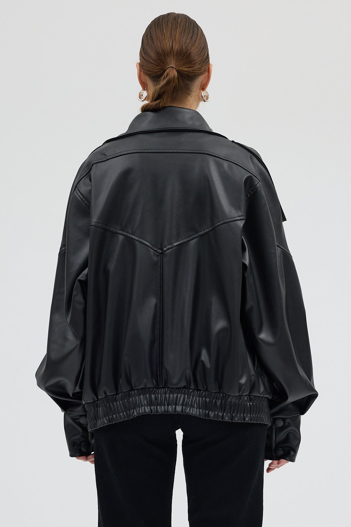 LERMONA Siyah Boğazlı Deri Ceket