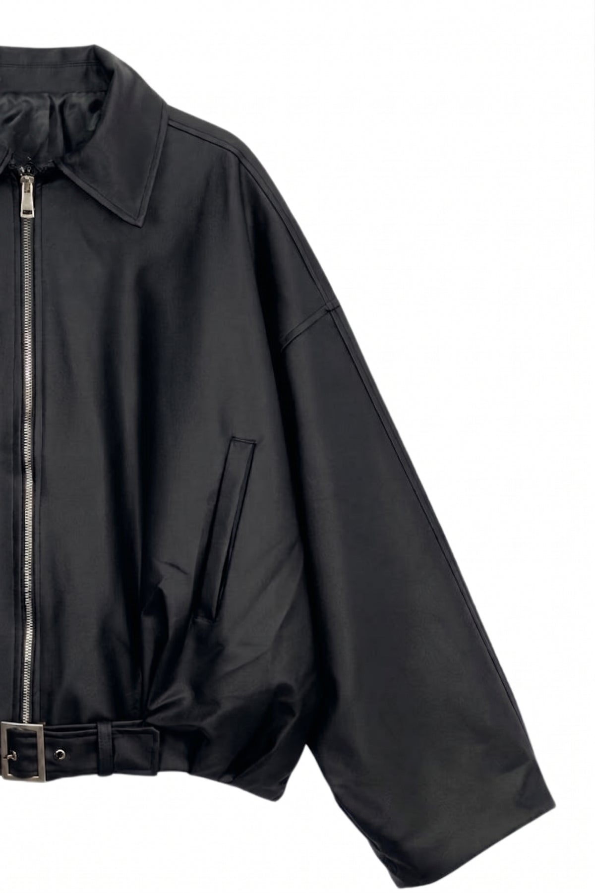 LERMONA Siyah Oversize Deri Ceket