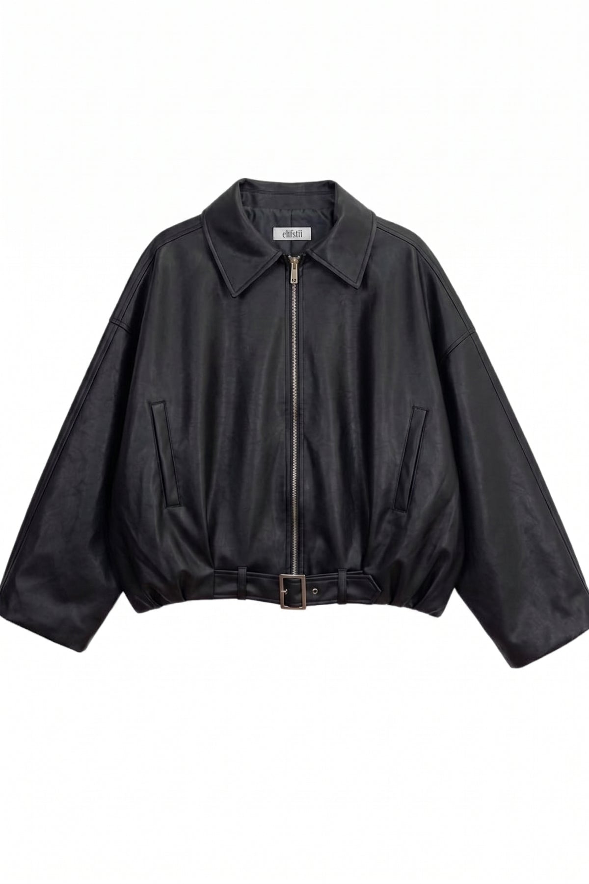 LERMONA Siyah Oversize Deri Ceket