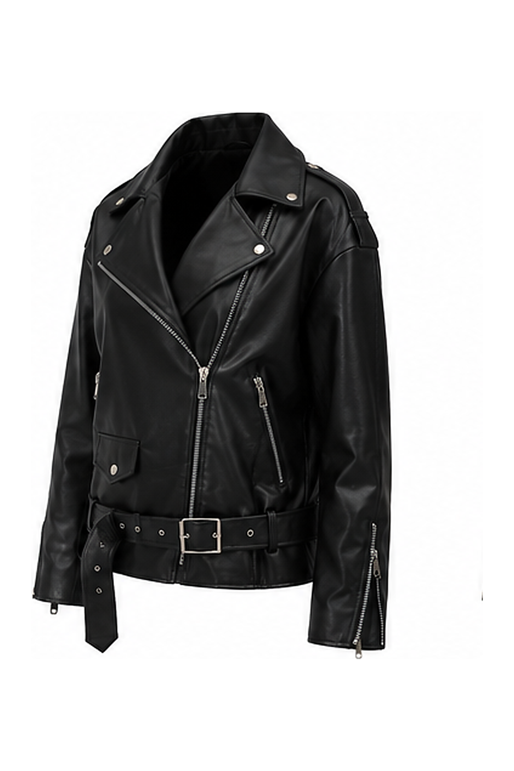 LERMONA NOIR Oversize Kemerli Biker Ceket