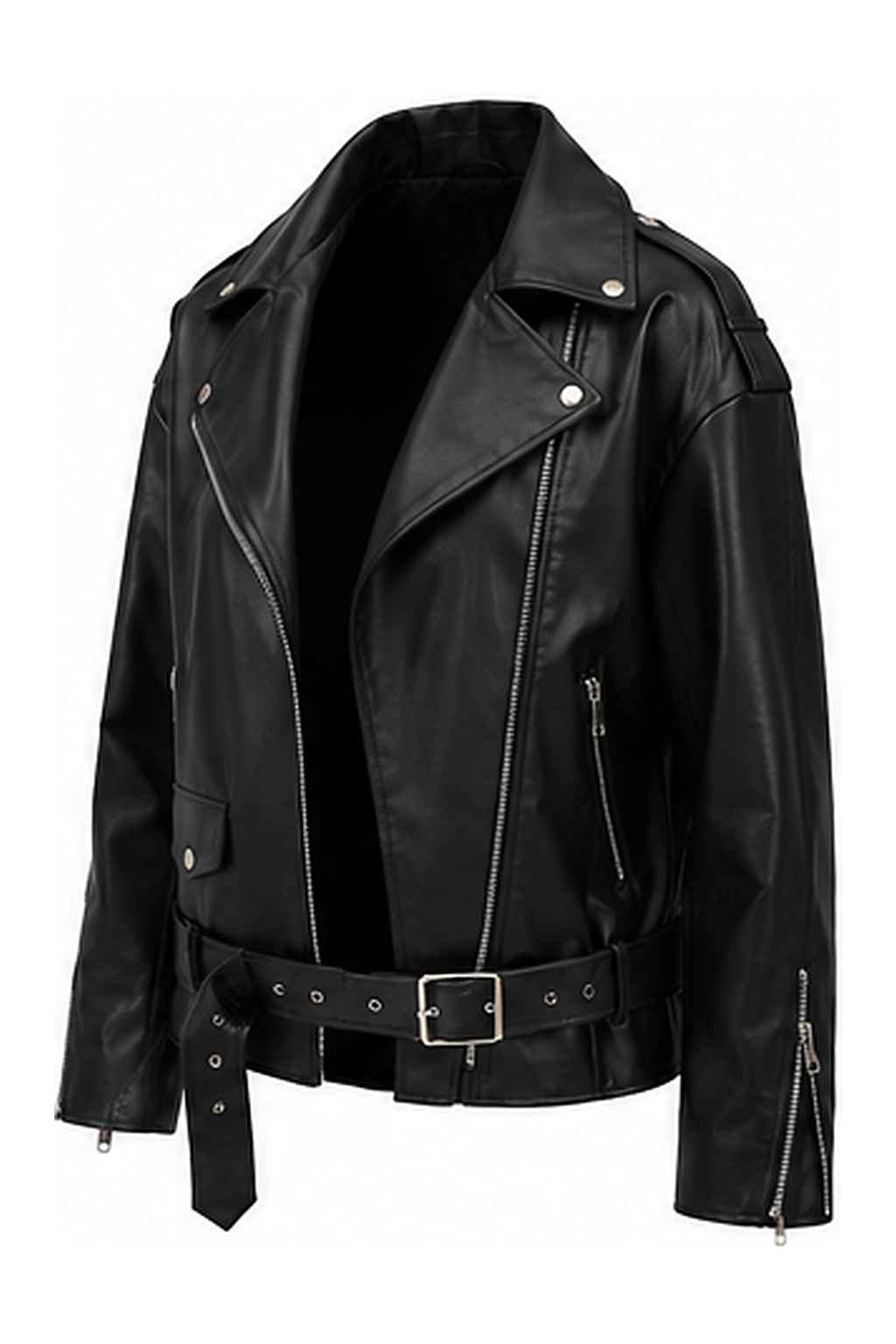 LERMONA NOIR Oversize Kemerli Biker Ceket