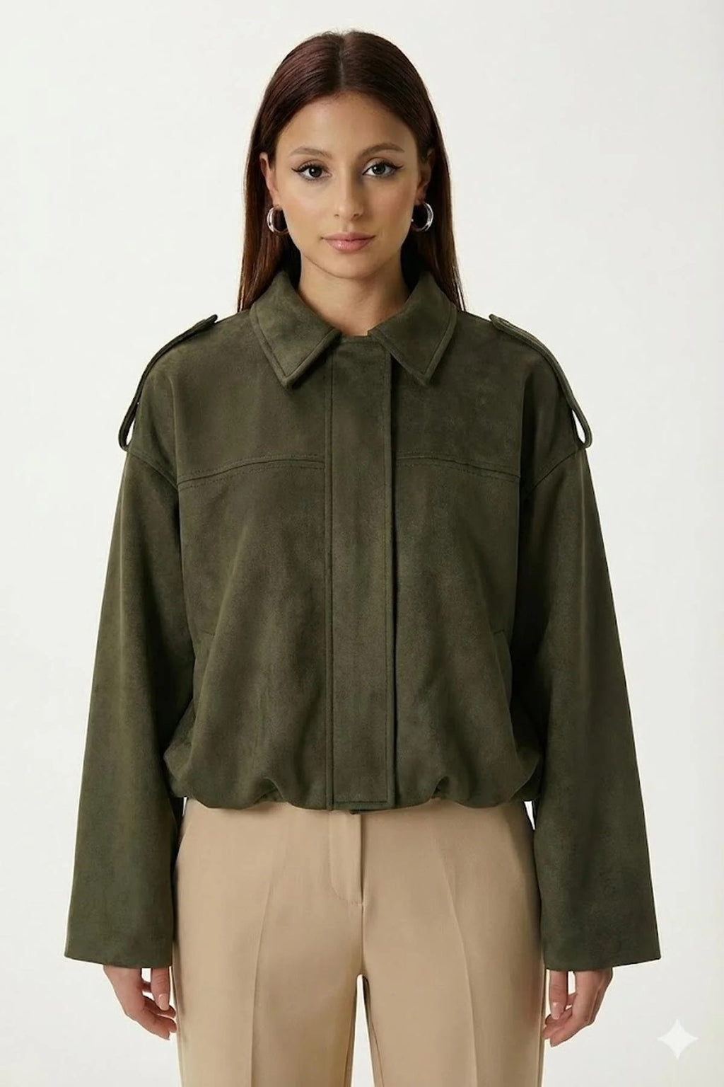 LERMONA The Sara Suede Bomber - Olive