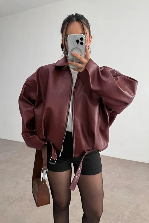 LERMONA The Luvren Belted Biker - Burgundy