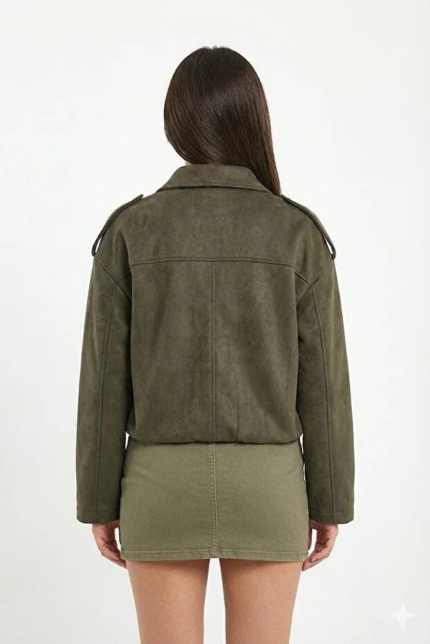 LERMONA The Sara Suede Bomber - Olive