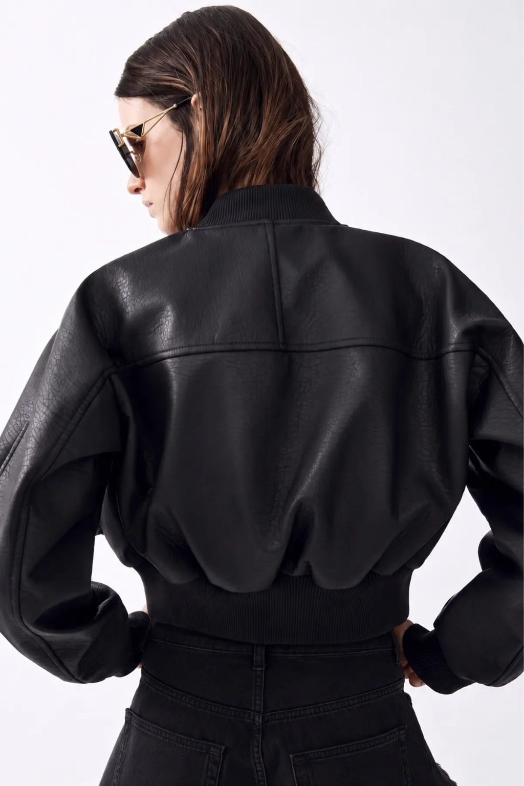 LERMONA RIBANA Oversize Siyah Deri Ceket