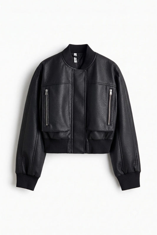 LERMONA RIBANA Oversize Siyah Deri Ceket
