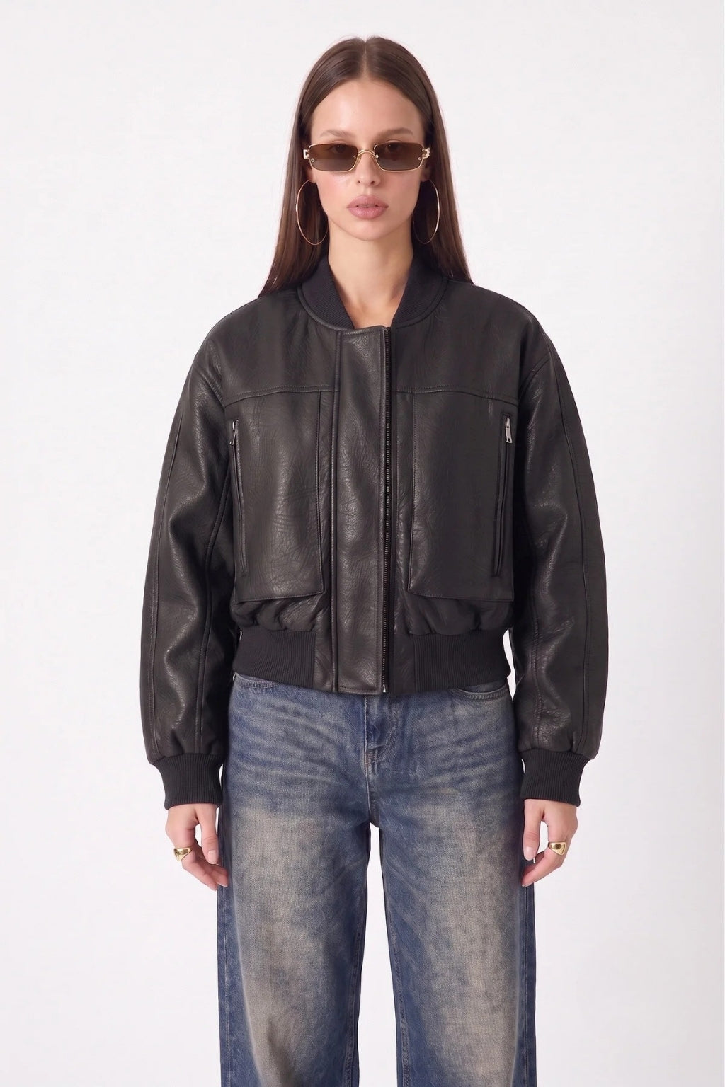LERMONA RIBANA Oversize Siyah Deri Ceket