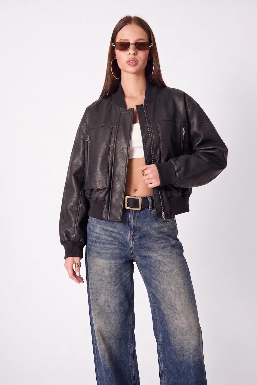 LERMONA RIBANA Oversize Siyah Deri Ceket